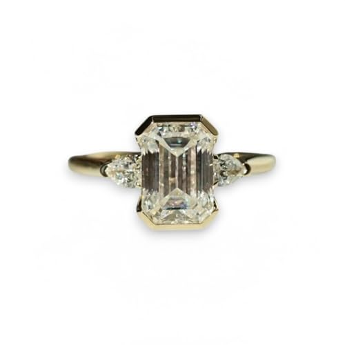 3 CT Emerald Cut Moissanite Engagement Ring in 14K Gold, Three Stone Bezel Set Wedding Band for Her, Bridal Jewelry Statement Gift, Durable Sparkling Moissanite jewelry