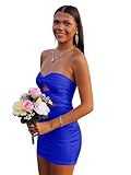 GODCUN Satin Homecoming Dresses for Teens 2025 Bodycon Short Strapless Cut Out Tight Prom Gown Royal Blue US 2