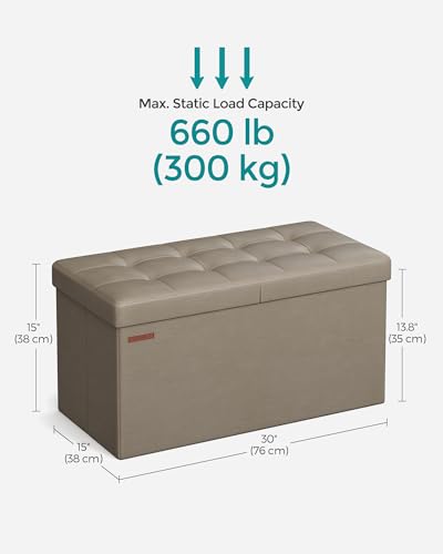 Image of SONGMICS 30 Inches Folding Storage Ottoman Bench with Flipping Lid