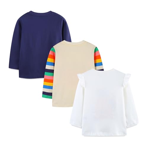Image of Toddler Girls T-Shirt Knit Cotton Animal Pattern Round Neck Long Sleeve Top Sweatshirt 3 Pack