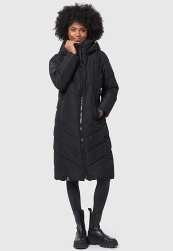 Navahoo Damen Wintermantel Warmer Langer Steppmantel mit Abnehmbarer Kapuze Sahnekatzii XIV Black Gr. M