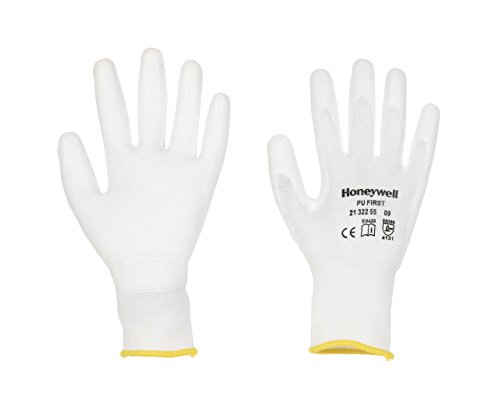 Honeywell 2132255-06 First Guanti in PU, 100% nylon lavorato a maglia, bianco, rivestimento in PU sul palmo e sulle dita, taglia 6 (10 paia