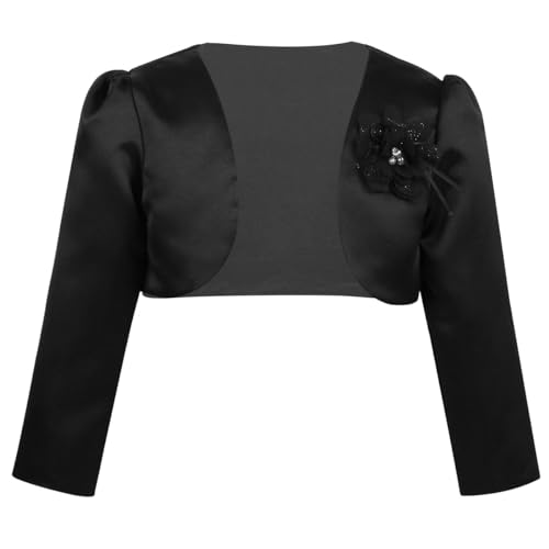 Sholeno Kids Flower Girls Wedding Bolero Shrug Open Front Long Sleeves Flower Cardigan Party Cropped Jacket Black 18-24 Months
