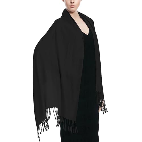 Kunoli Pashmina-Schals und Wickeltücher für Damen, Kaschmir-Feeling, 70 x 200 cm, große Hochzeitsschals und Wraps für Abendkleider, Brautjungferngeschenke, Schwarz , L Kunoli Pashmina-Schals und Wickeltücher für Damen, Kaschmir-Feeling, 70 x 200 cm, große Hochzeitsschals und Wraps für Abendkleider, Brautjungferngeschenke, Schwarz , L