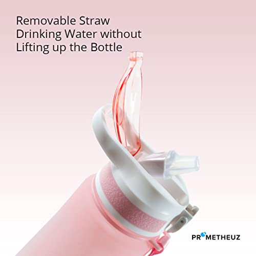 Prometheuz 32Oz Water Bottle With Straw, Motivational Water Bottle With Time Marker, Water Bottles Leakproof & Bpa-Free For Sports, Work And Fitness Light Pink-Dark Pink #TOP5