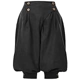 Picture of GRACEART Women's Renaissance Pants Pirate Pant Suede High Waist Double Breasted Medieval Pants Black
