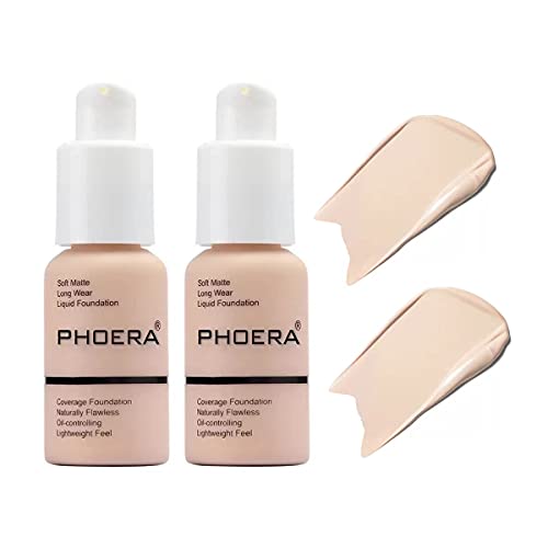 2 Pcs Liquid Foundation 30ml,Moisturizing Highlighting, Matte Oil Control Concealer Foundation Cream, Foundation for Women Girls(2pcs 101 Porcelain)
