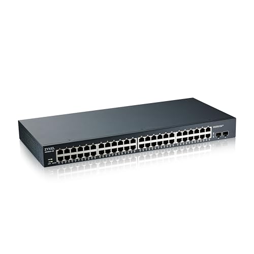 Zyxel 48-Port Gigabit Switch | Smart Managed | Rackmontage mit 2 SFP-Ports | VLAN, IGMP, QoS [GS1900-48]