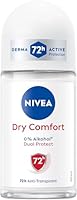 NIVEA Dry Comfort Deo Roll-On, Antitranspirant für 72h effektiven Schutz, antibakterielles Deodorant mit Dual Protect Formel ohne Ethylalkohol (50 ml)