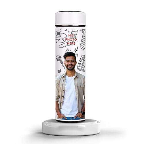 Image of Savri Personalized Stainless Steel White Water Bottle with Your Photo /Wishes /Logo Printed Best for School Going Kids /Return Gift /Christmas /New Year /Festival Gift Item | 500ml (Him)