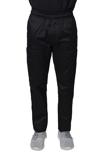 Chef Code Cargo Pants Cotton Elastic Waist Chef Pants (Black, 4XL)