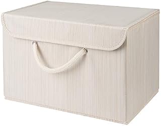 Magenta Magpie Storage Box with lid, Beige, Fabric, Stackable, Foldable. For wardrobe, shelves, clothes, bedroom, office, cupboard, keepsake memory box, crafts, toy, shoe, sock, knitting. Rope Handle