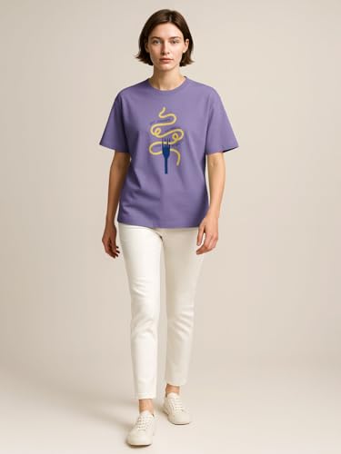 Image of HELLCAT Beige Trendy Printed Oversized T-Shirt for Women