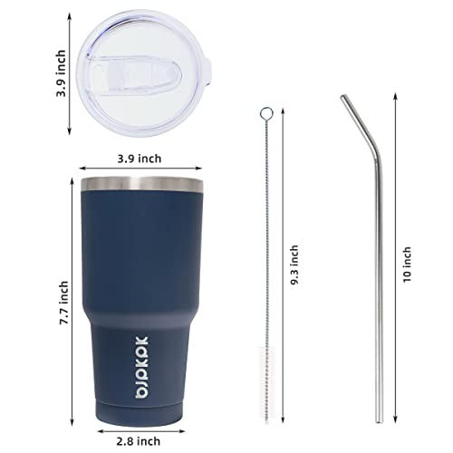 Image of BJPKPK 30 oz Tumbler with Lid and Straw, Insulated Stainless Steel Cup | Double Wall Vacuum, BPA Free, Leak Proof, Keeps Hot /Cold, Travel & Beach Ready, Car Holder Fit, Navy Blue