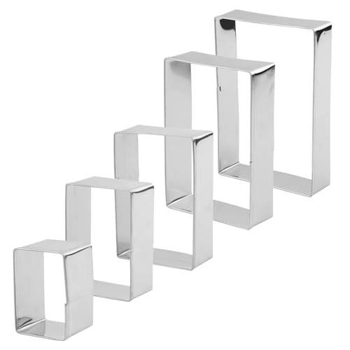 5uds Cortador de Galletas Rectangular, Acero Inoxidable Cortador de Galletas Cuadrado Diferentes Tamaños Moldes de Galletas Rectangulares Juego de Cortadores de Galletas para Hornear