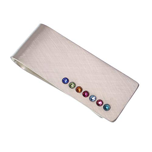 Personalized Money Clip with Kids Birthstones Sterling Silver Copper Brass Bronze Metal Father’s Day Present for Dad Grandpa Custom Engraved Wallet Front Pocket Cash Credit Card Holder 63mm x 25mm