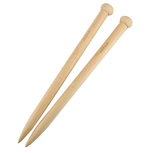 Belegend Jumbo Straight Wood Knitting Needle, 2pcs Wooden Crochet Hooks Knitting Accessories Single Pointed Bamboo Length Knitting Crochet for Scarves Scarf Sweaters Crafts Stitch Markers 20mm