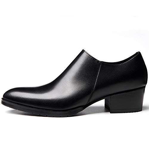 Business Oxford for Men Formal ShoesGenuine Leather Slip On Zipper Low Top Pointed Toe High Heel Solid Colors Men's Leather Shoes