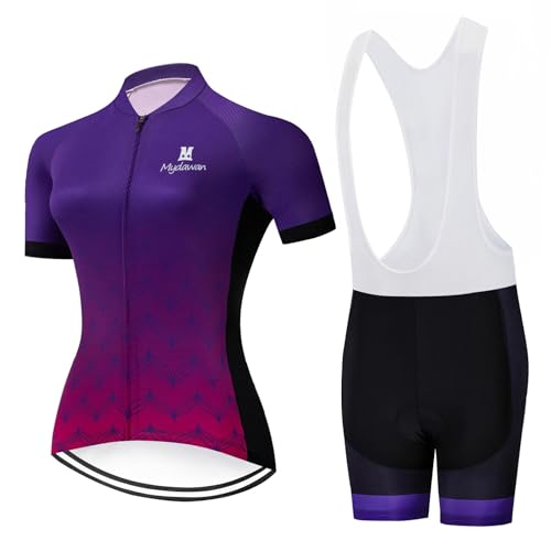 Conjunto Ropa Ciclismo Mujer Verano Maillot Bici MTB Manga Corta,Traje Ciclista Camiseta Ciclo y Culotte Tirantes con 19D Gel Acolchado,Completa Bicicleta Jerseys Transpirable Secado Ráido(11,M)