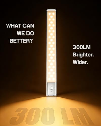 Image of Under Cabinet Lighting Wireless Motion Sensor Light Indoor, 12 inch Rechargeable Kitchen Bar Lights, 300LM Ultra-Bright Cabinet Lights with Remote, 2500mAH, USB-C, 3 Colors, 3 Pack​s