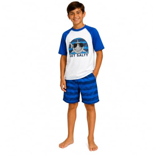 Image of iXtreme Boys Swim Set - 2 Piece Rash Guard Short Sleeve Swim Shirt and Boys Swim Trunks for Infants Toddlers & Big Boys