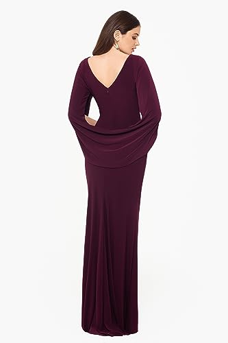 Image of Betsy & Adam Women's Long Stretchy 3 /4 Sleeve Cowl Neck Drape Back Gown