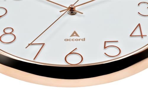 Image of Premium Contemporary Analog Wall Clock with Silent Sweep Noiseless Movement - Rose Gold Frame - HD Clear Glass Surface - 12 inch / 30.5 cm - Model TIME Square in Rose Gold