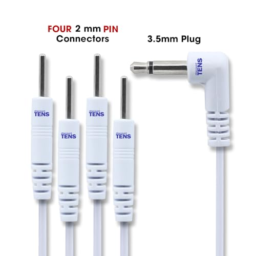 Image of Discount TENS Brand - Lead Wires 3.5mm Plug to Four 2mm Pins, 2 Pack | Molded strain-relief sleeves, durable flexible insulated cable resists kinking and breakage, connects 4 electrodes per wire