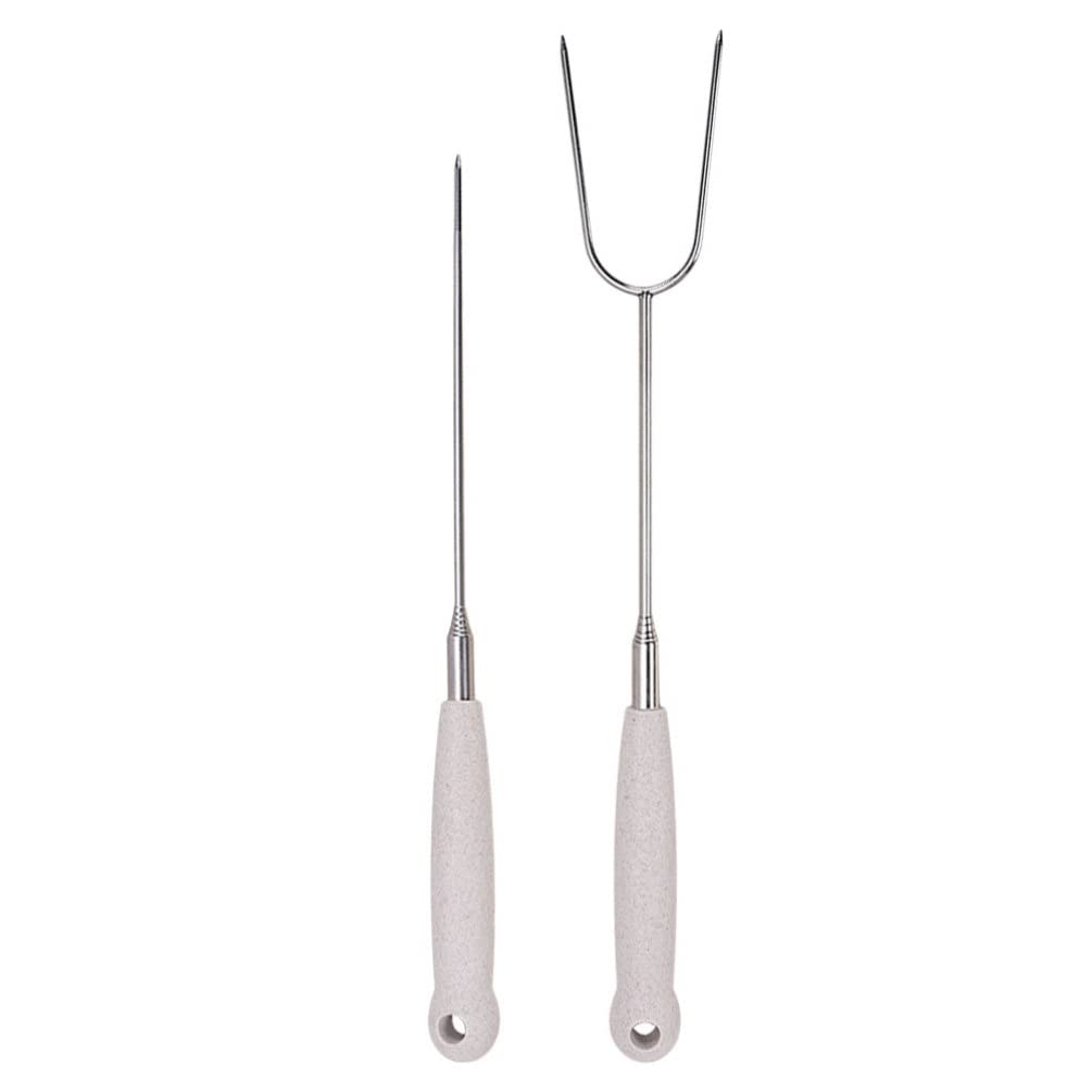 Hemoton 2pcs Telescopic Stainless Steel BBQ Forks for Outdoor Grilling Multi-Function Camping Meat Skewers Portable Barbecue Tools for Family and Garden Use