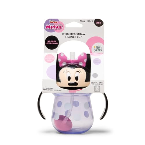Image of The First Years Disney Minnie Mouse Weighted Straw Cup - Spill Proof Toddler Cups with Flip Top Cover and Silicone Straw - Dishwasher Safe - 7 Oz - 6 Months and Up (Pack of 12)
