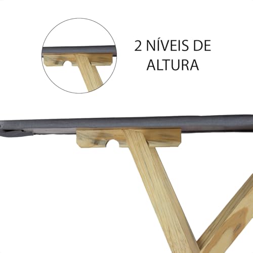 Tábua de Passar Roupa Dobrável, Estrutura de Madeira, com Porta-Ferro, Cor Cinza