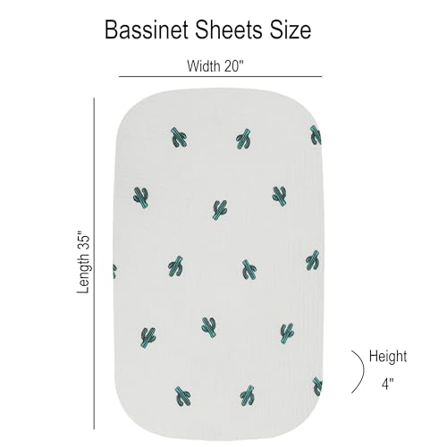 Image of Onacosht Muslin Bassinet Sheets 3 Pack, 35 inchx20 inch, Green Floral Cactus