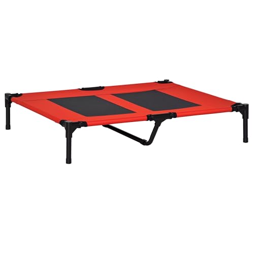 PawHut Lit surélevé pour Chien lit sur Pieds pour Chien Chat XXL lit de Camp pour Chien Animal 92L x 76l x 18H cm Rouge