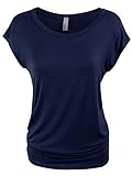 KOGMO Womens Short Sleeve Solid Basic Tunic Top Tee with Side Shirring