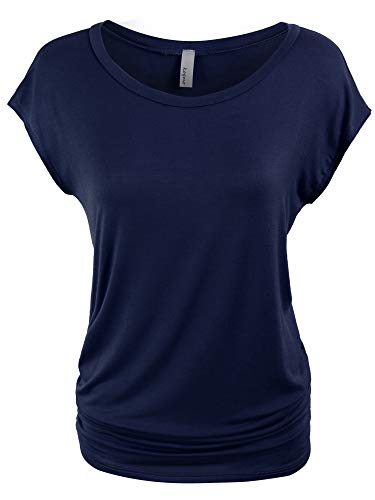 KOGMO Womens Short Sleeve Solid Basic Tunic Top Tee with Side Shirring