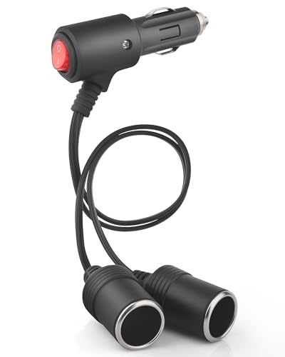 Zigarettenanzünder Verteiler, Adapter Zigarettenanzünder Steckdose,1 bis 2 KFZ Auto Zigarettenanzünder Stecker mit Schalter 12V/24V,zigarettenanzünder verlängerung Auto Motorrad (30CM)