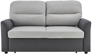 Bravich Pull Out Two Seater Sofa Bed - Faux Suede Grey Fabric. Modern Space Saving Folding Bed, 2 Seater Sofa To Full Size Double Bed. Fold Out Couch Bed With Storage Pocket, Living Room Furniture.