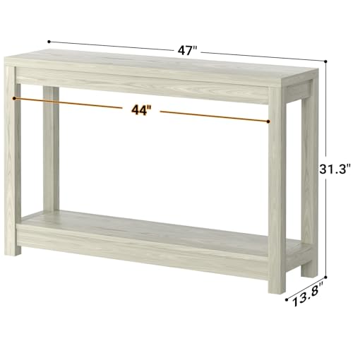 Besiost 47\" Farmhouse Wood Entryway Table Narrow Console Table with Storage Behind Couch Sofa Table with Shelves Entry Way Table with Open Storage, Easy Assembly, Classical Washed Oak