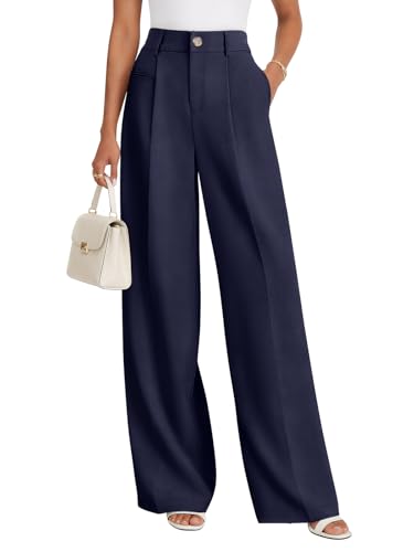 NIMIN Women Wide Leg Dress Pants High Waisted Work Trousers Business Casual Outfits 2026 Summer Palazzo Slacks with Pockets Navy Blue