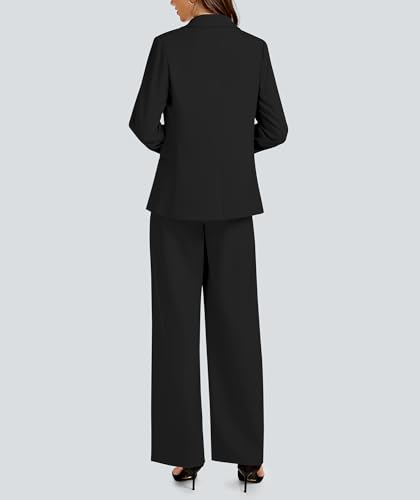 2 Piece Outfits for Women Business Casual Single Button Blazer Jacket and Wide Leg Pants Matching Suit Sets4