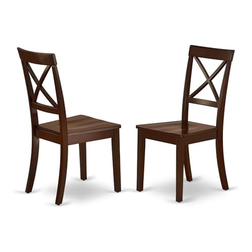East West Furniture BOC-MAH-W Boston Dining Chairs - Cross Back Wood Seat Kitchen Chairs, Set of 2, Mahogany