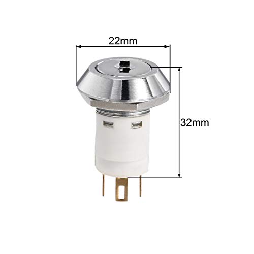 Sourcingmap 16mm 2 Positions Key Locking Push Button Switch with 2 Keys NO NC S1605 1pcs, Silver, S1605-Single pull-1pcs - Image 2