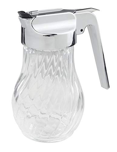 FM PROFESSIONAL Dispensador Multiusos con Asa 280 ml Dispensador de Líquido Azucarero de Cristal Dosificador con Palanca en Acero Inoxidable Dispensador de aceite Transparente 9,5x8x10cm
