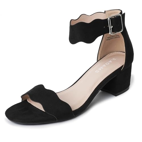 Suede Open Toe Ankle Strap Sandal - Trendy Kitten Heel Shoe - Low Block Formal Heel - Mimi by J. Adams Black Suede 7 B(M) US