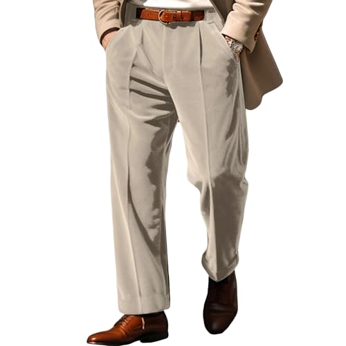 Mens Dress Pants Velvet Thicken Bussiness Pants Work Relaxed Fit Straight Leg Trousers Suit Pants