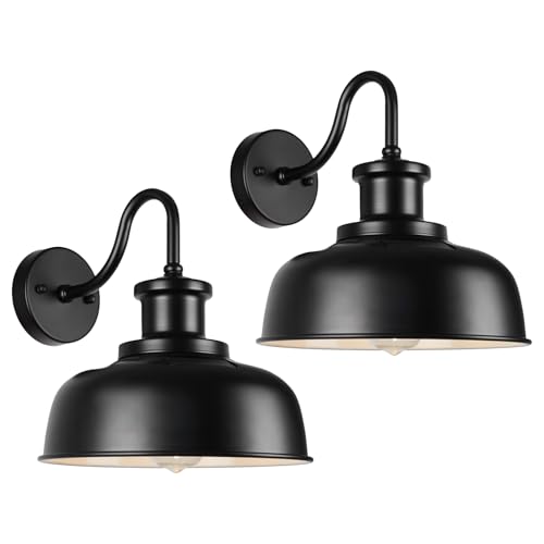 Diyel Solar Barn Lights for Outside, Outdoor Wall Lights Solar Powered, Farmhouse Exterior Wall Sconces, Industrial Exterior Lighting Fixture, Rustic Lantern for Garage, Barn, Shed,RZSR007-2