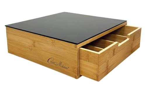 Cassetto Porta Cialde o Capsule in Bamboo e Vetro 31 x 30 x 10 cm