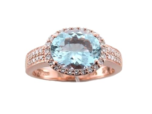 LE VIAN 1/50 Carat Vanilla Diamond with 2 Carat Blue Aquamarine Statement Ring for Women | Elegant 14k Rose Gold in Prong Setting Ring for Her (H-I, SI2-SI3, 0.3 cttw) Promise Anniversary Size 8.5