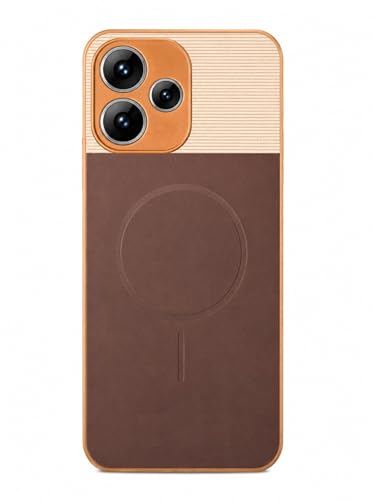 Image of Bintage Dual-Leather Mac Safe Design Phone Case| Soft Touch Finish | Full Camera Protectection Back Cover Compatible for REDMI 12 4G - White & Choco Brown