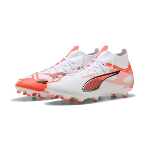 Puma - Ultra 5 Match+ FG/AG, Zapatillas de fútbol Unisexo, Puma White-Puma Black-Glowing Red,